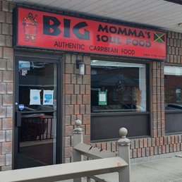 Big Momma's Soul Food storefront with its red sign reading Authentic Caribbean Food